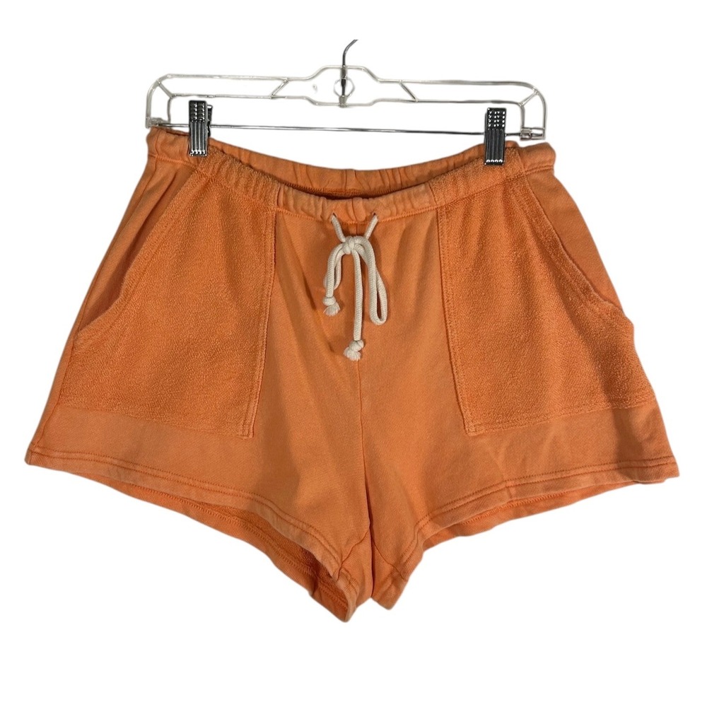 Aerie Orange French Terry Cotton Lounge Shorts Womens Medium High Waisted Pocket